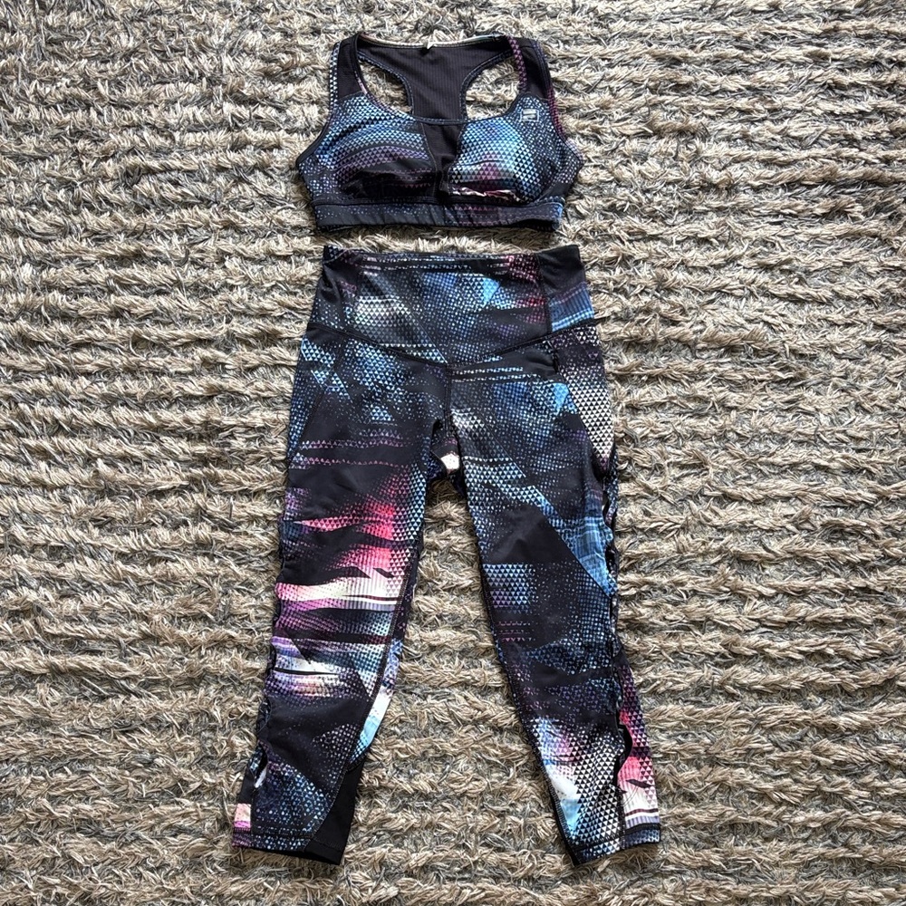 Iridescent Blue Galaxy Active Set - Sports Bra + Leggings